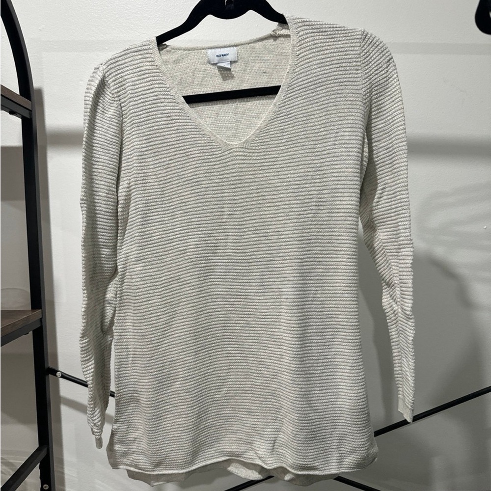 Striped V-Neck Women's Top - Cream